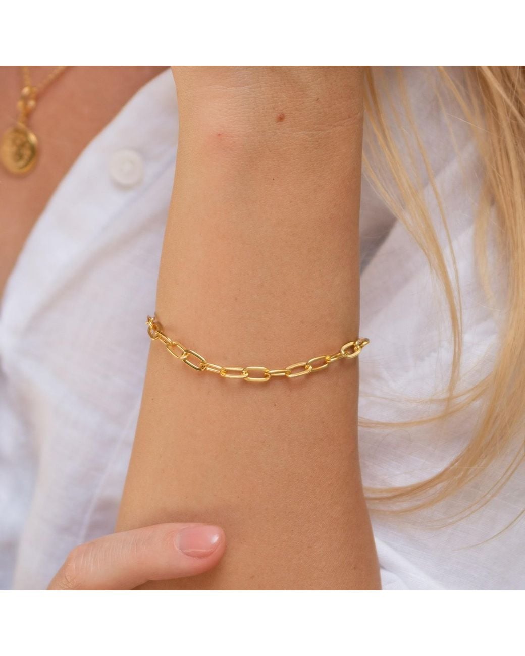 Lily Charmed Metallic Plated Chunky Oval Link Charm Bracelet