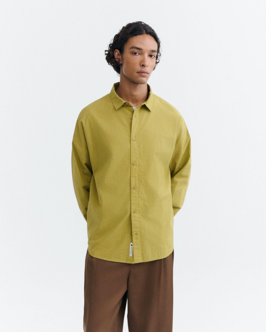 Thinking Mu Green Oversize Seersucker Haru Shirt for men