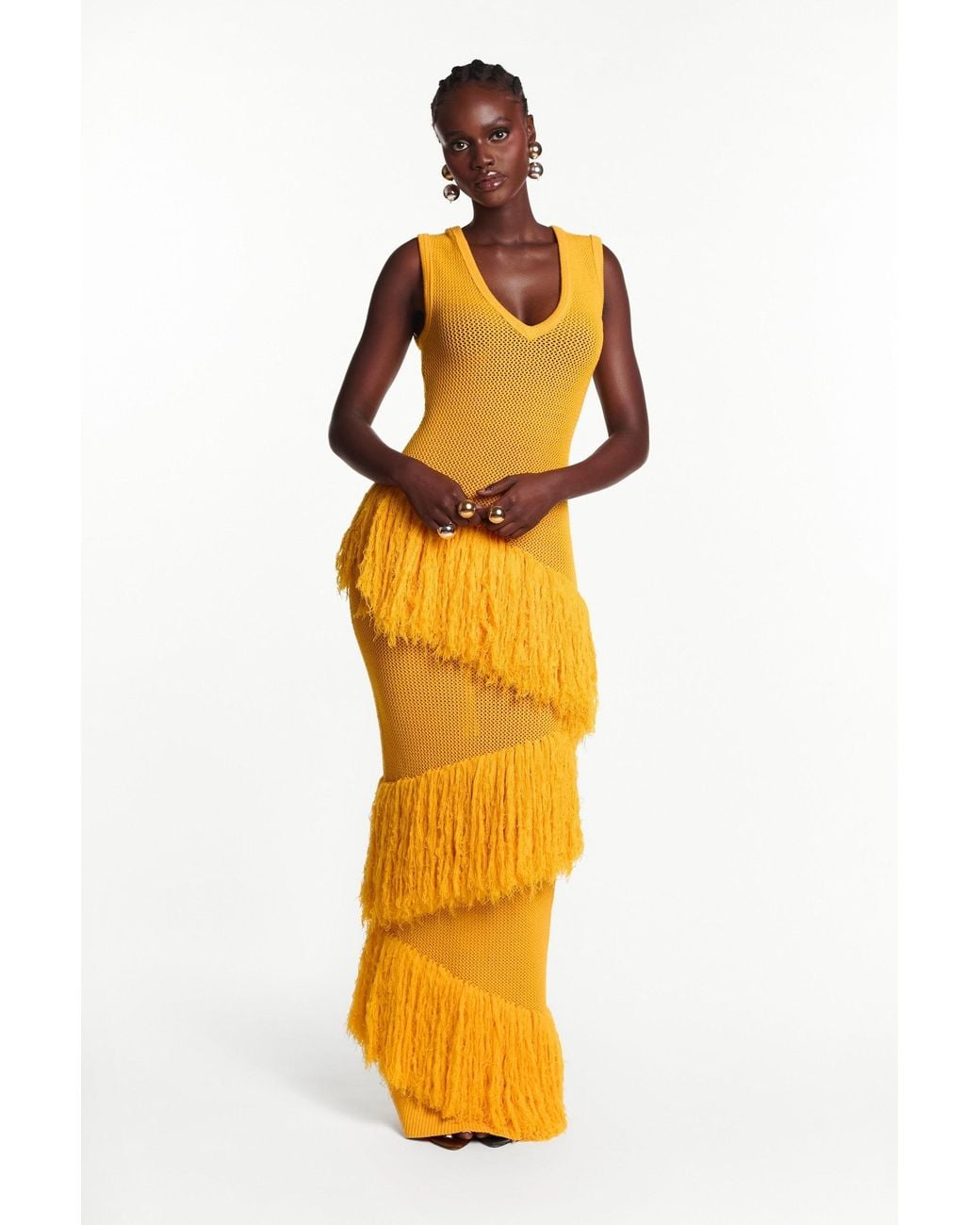 Ofuure Yellow Uyai Fringe Maxi Dress
