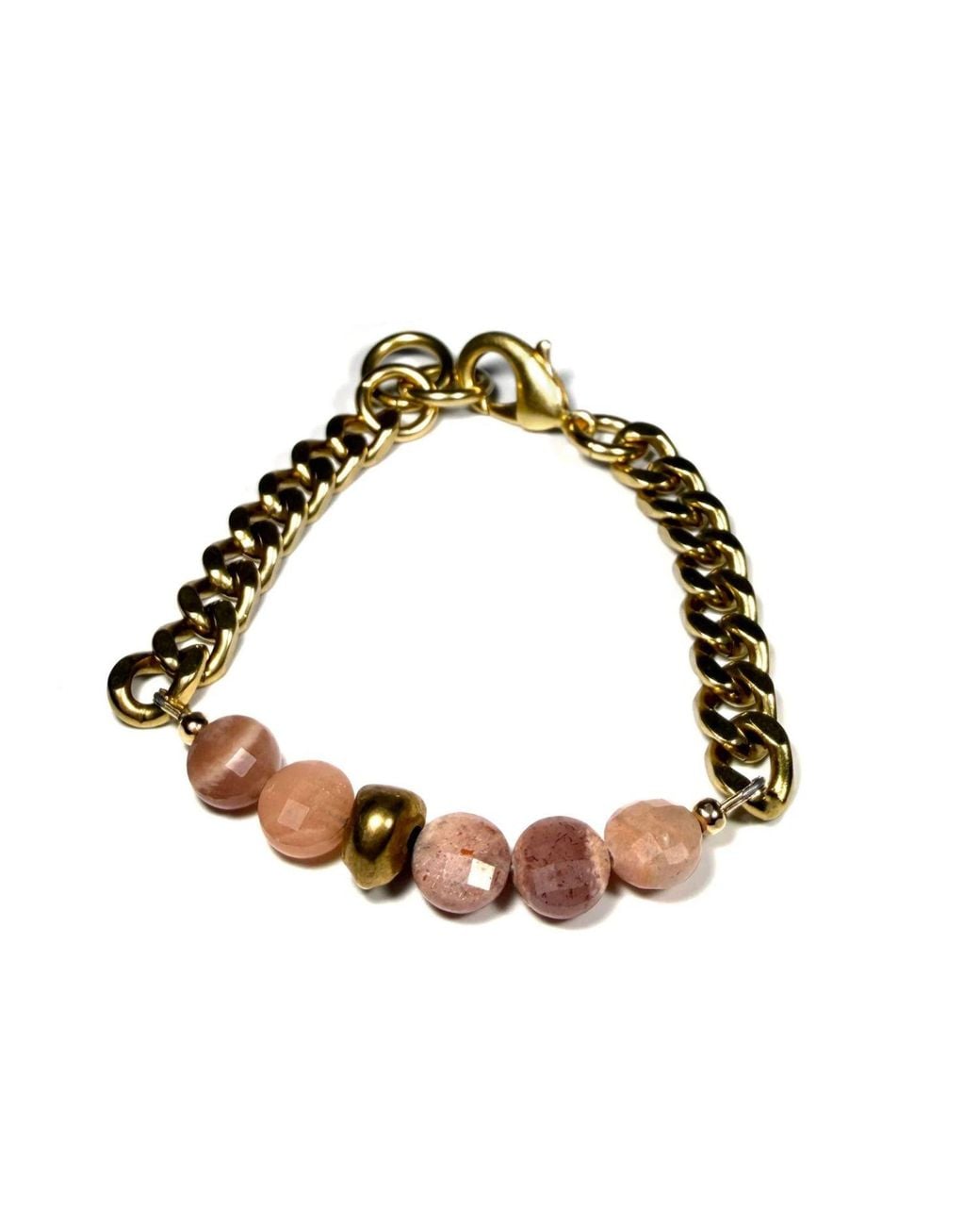 Rachel Nathan Metallic Remix: Peach Moonstone & Brass Stone Bracelet