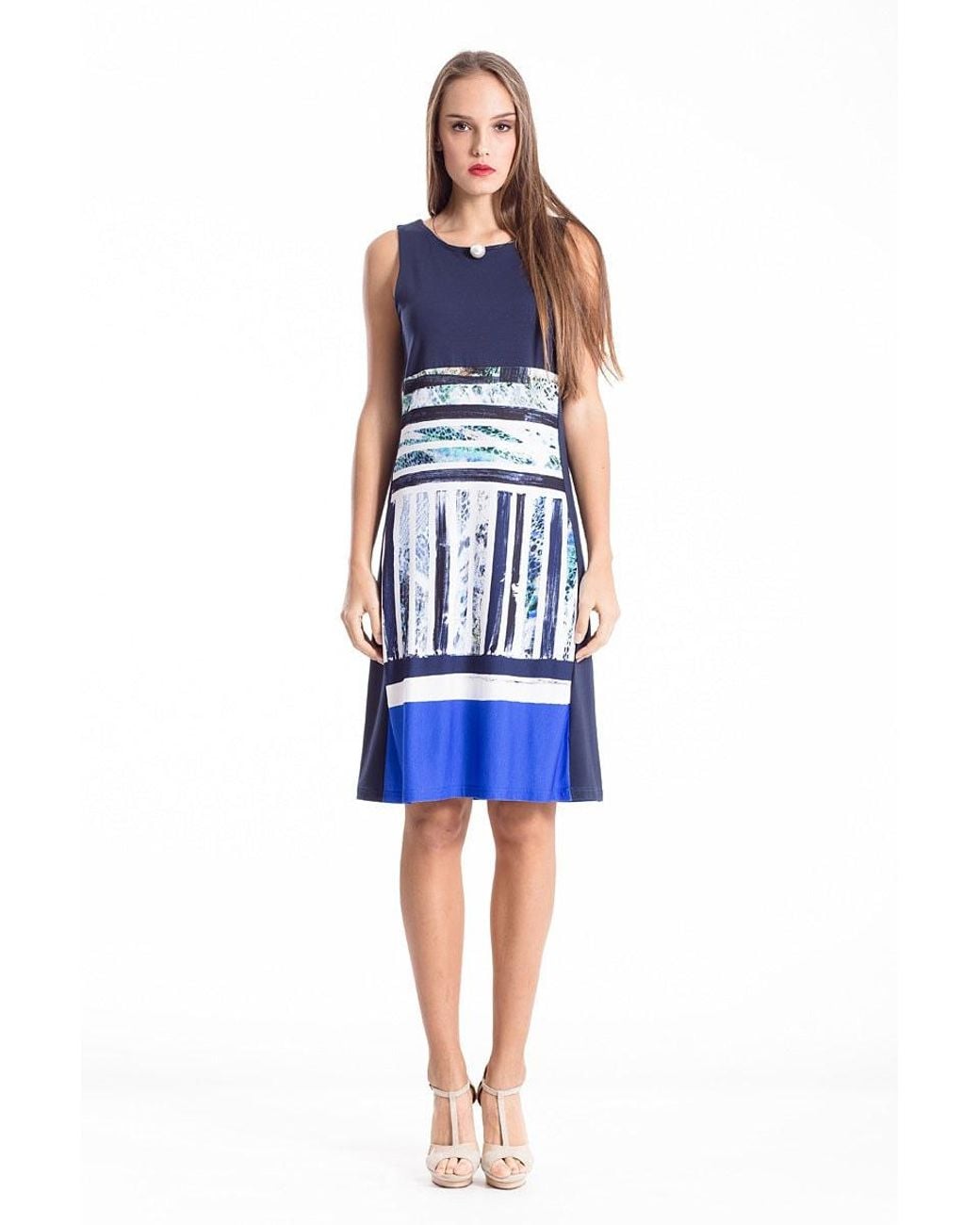 Conquista Blue Sleeveless A Line Dress