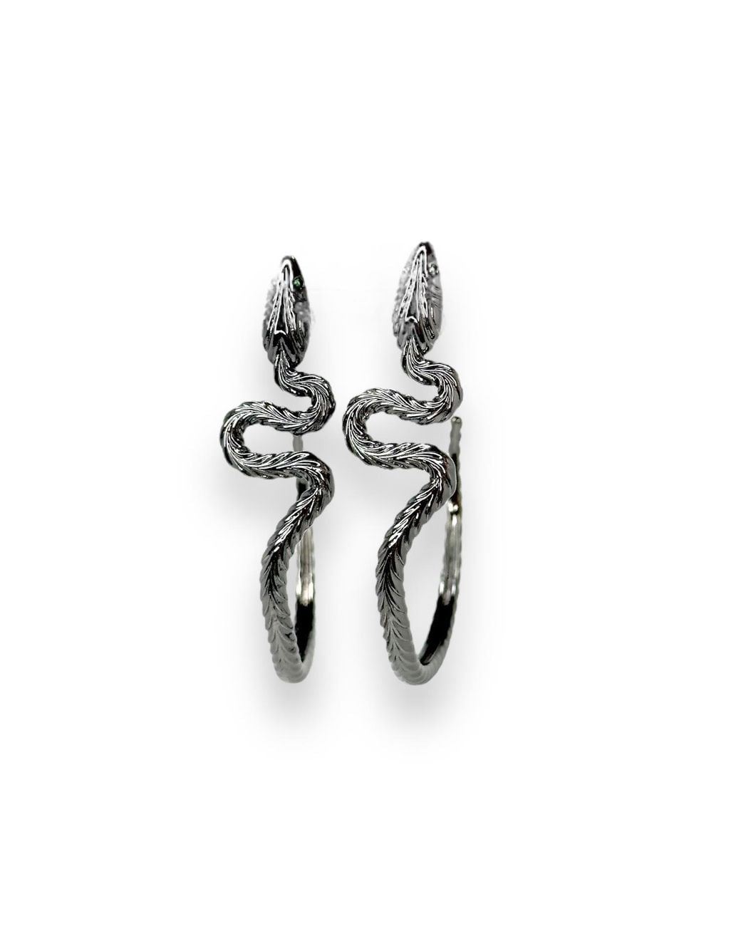 Jagged Halo Jewelry Metallic Serpent Hoop Earrings Rhodium