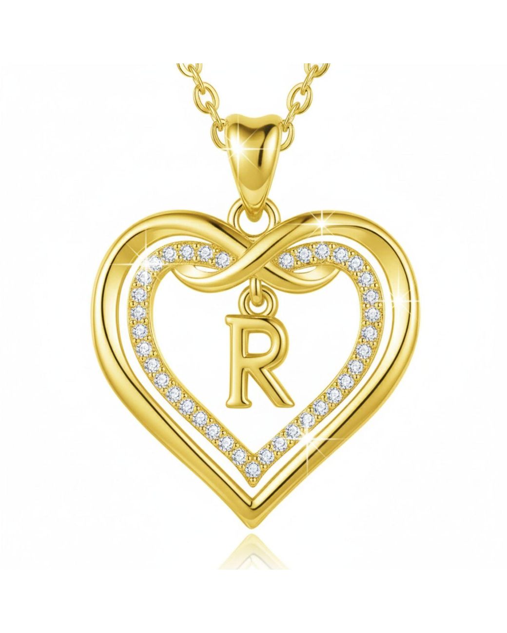 Harfi Metallic Statement Love Heart Initial Necklace Plated Charm Necklace