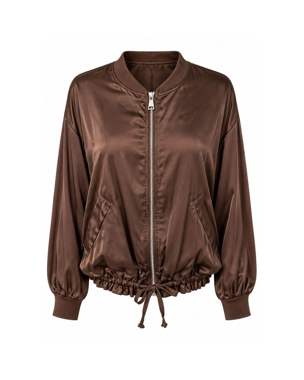 Luella Fashion Brown Satin Bomber Jacket Chocolate