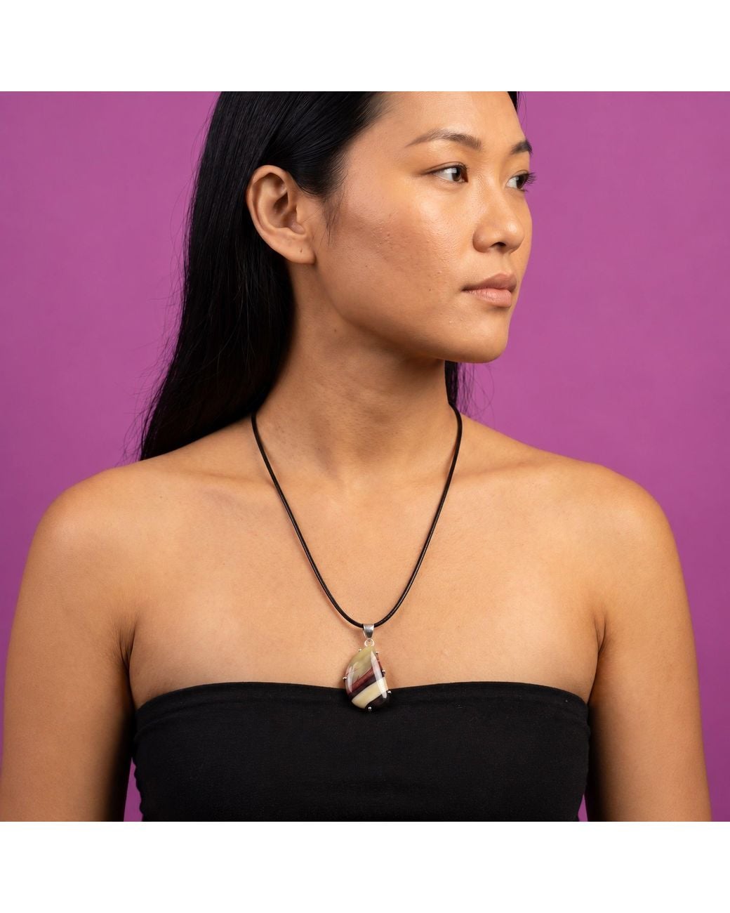 Saéa Metallic Cream Rose And Plum Mookaite Jasper Freeform Pendant Necklace