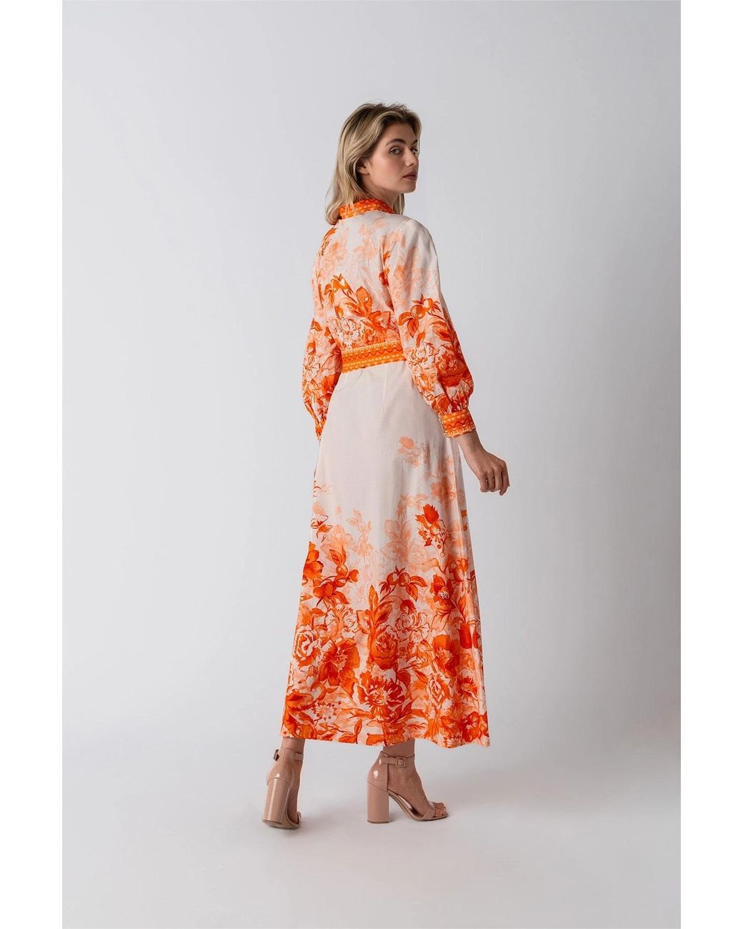 Raishma Orange Cora Printed Dress