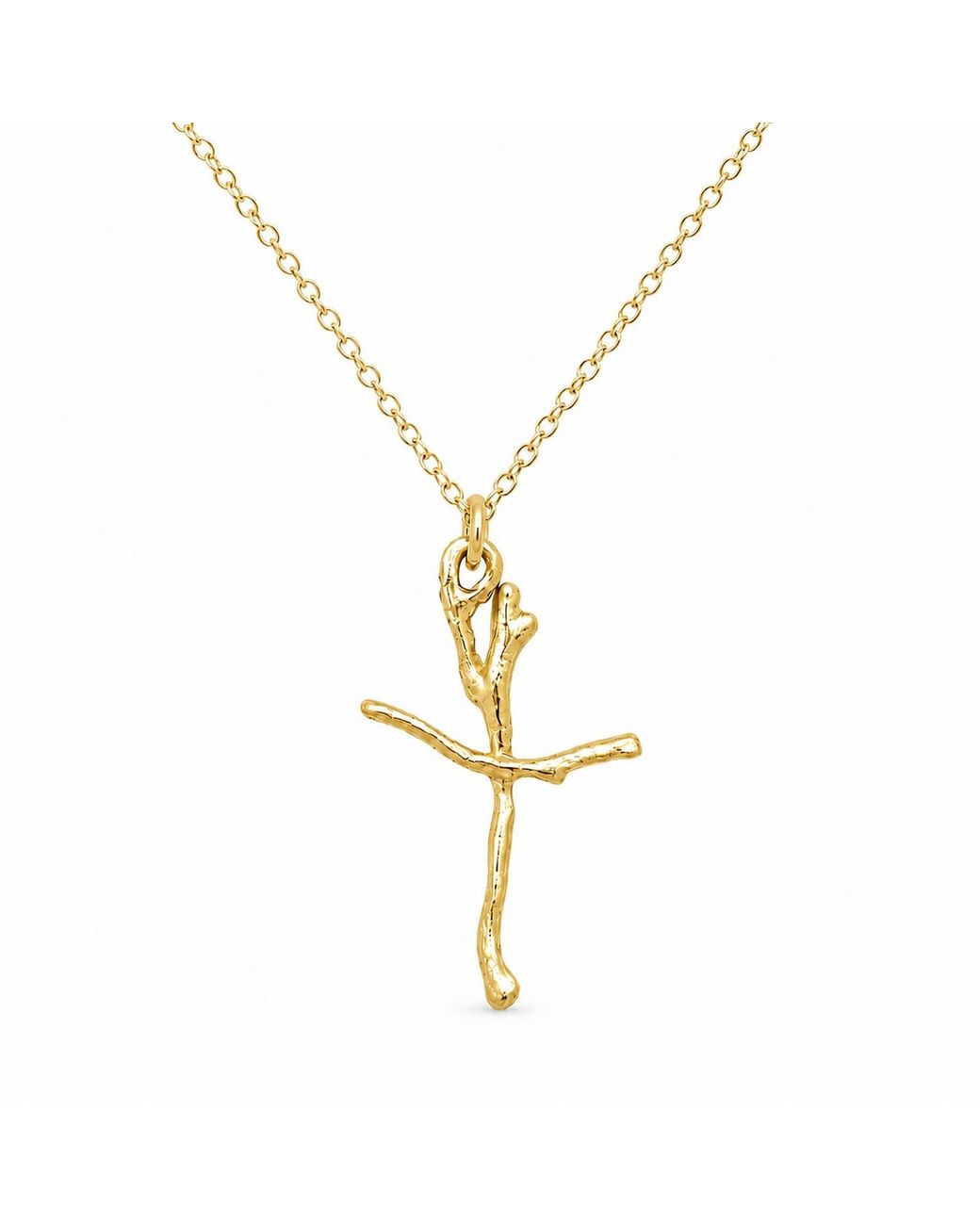 Mother Nature Jewelry Metallic Jasmine Cross Necklace, Handmade Minimalist Branch Pendant