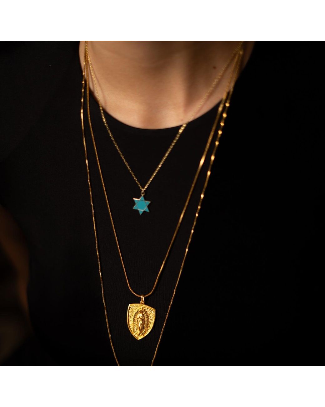 Ebru Jewelry Metallic Sacred Virgin Mary Medallion Necklace