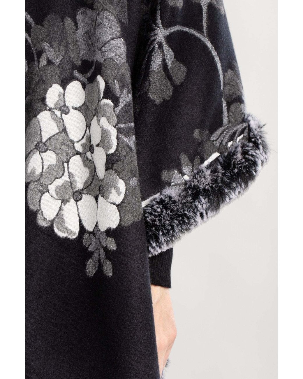 Saachi Black Blooming Faux Fur Scarf