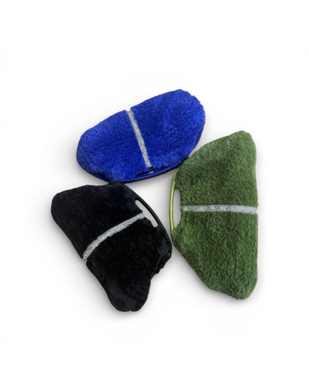 Springmoonatelier Green Handmade Plush Clutch Bag With Crystal Accent – Limited Edition Winter Luxury