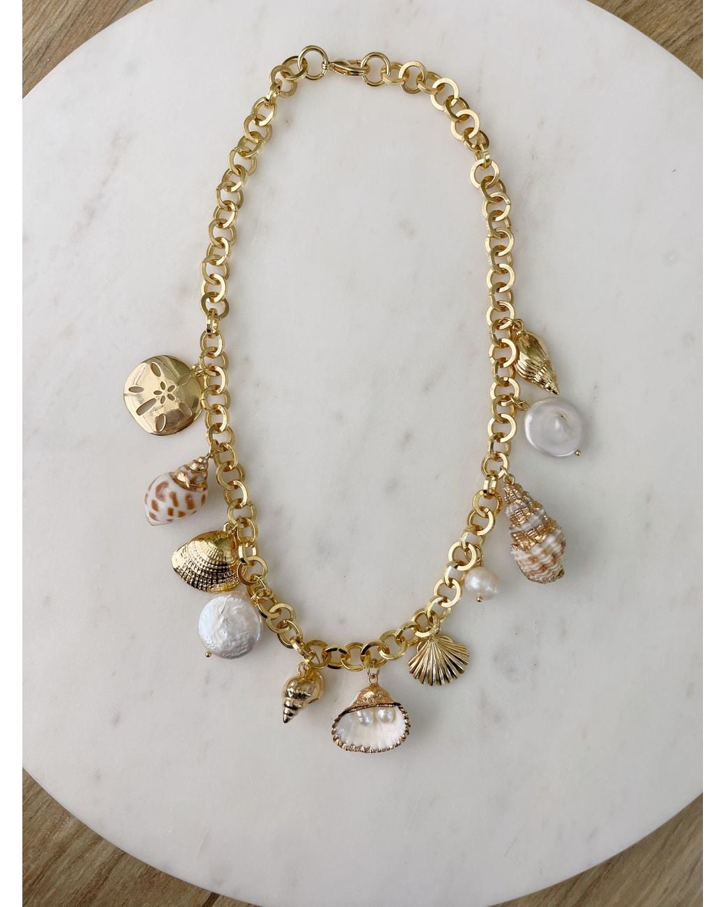 Carolina Benoit Metallic Kailua Seashells And Pearls Necklace