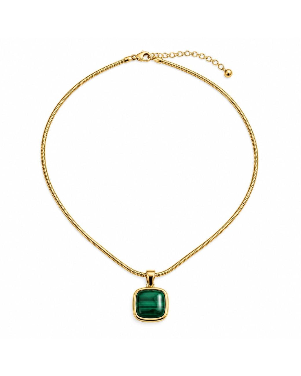 Saéa Metallic Dainty Malachite Pendant Necklace On-Filled Snake Chain