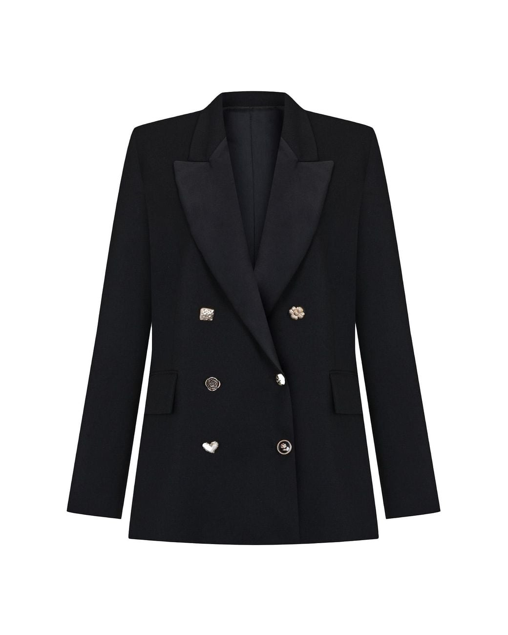 Malo Black Tailored Double-Breasted Blazer With Satin Lining