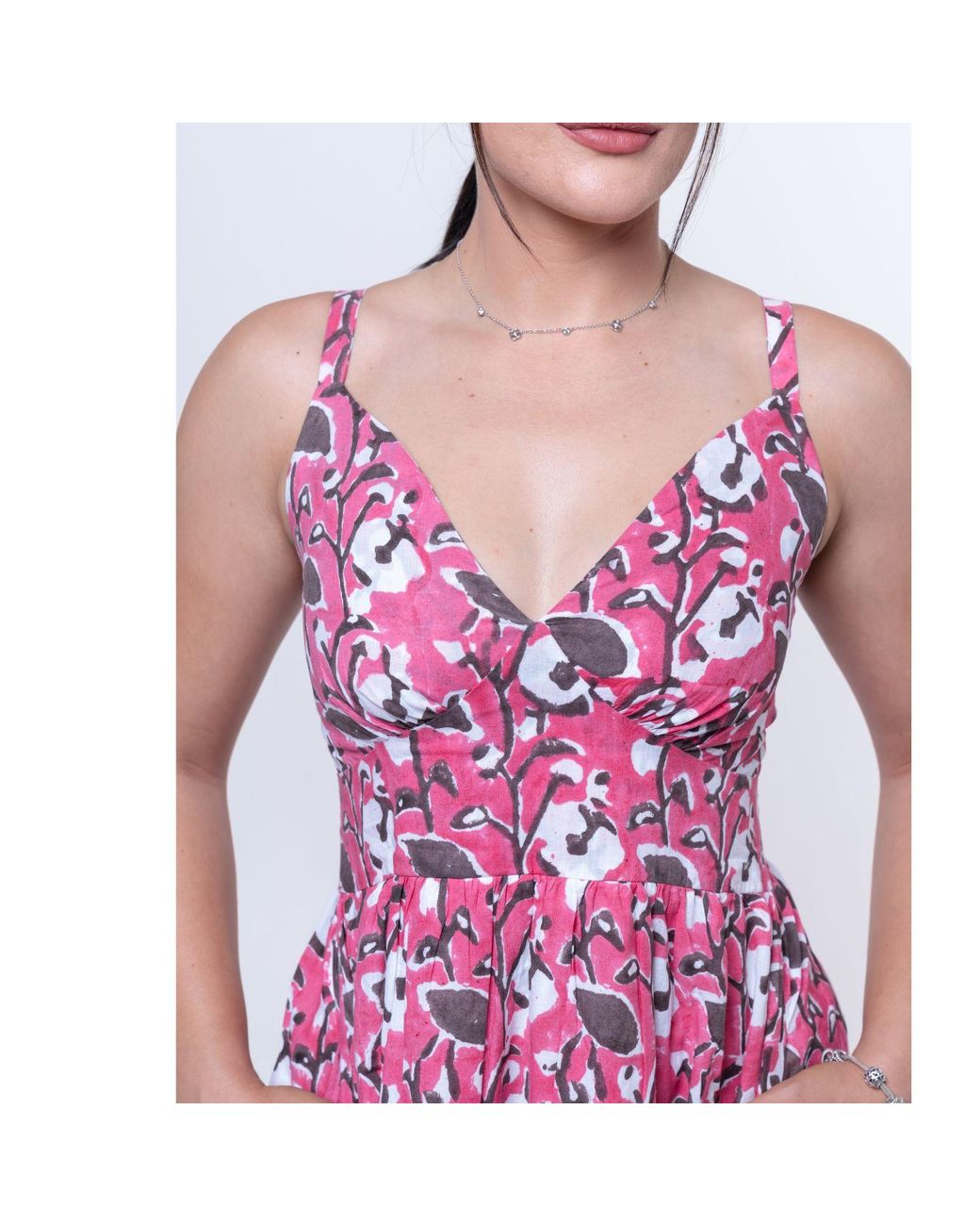 House of Gl Pink Elira Cotton Sweetheart Neckline Midi Dress With Smocked Back