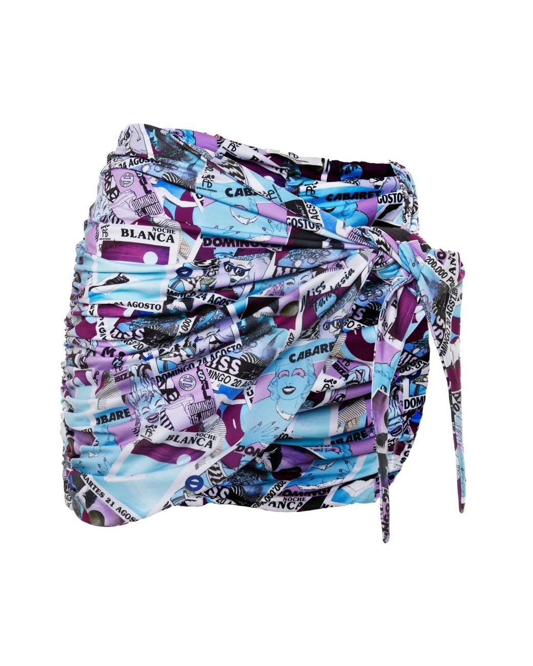 Brenda Agradi Blue Ibiza Style Printed Ruched Beach Skirt