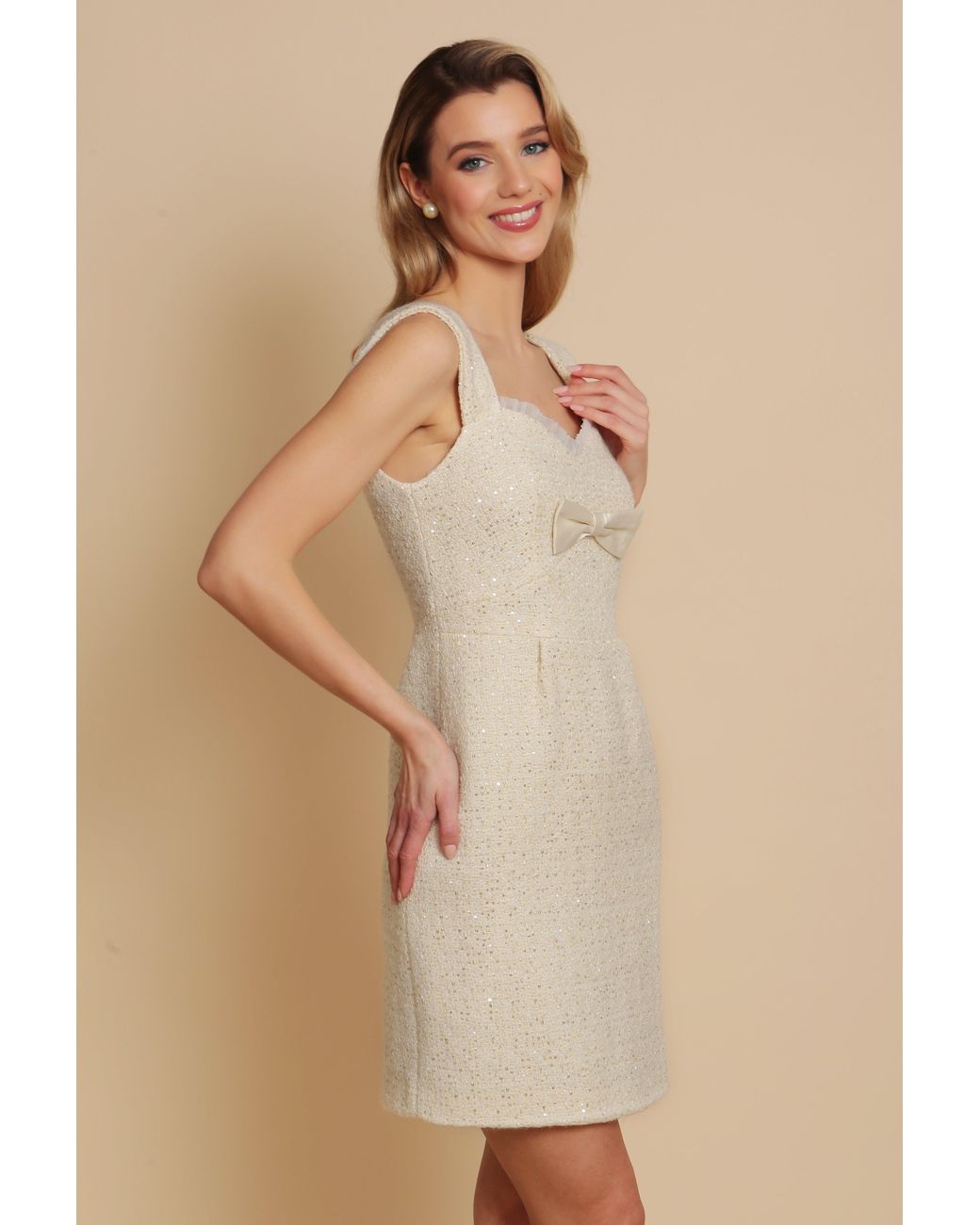 Santinni Natural Jackie Wool Tweed Dress