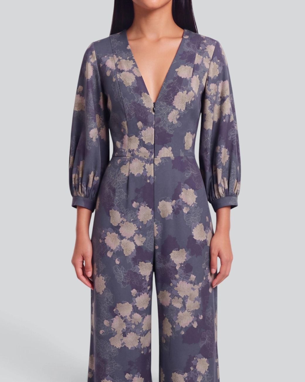 Lords of Harlech Blue Jill Lans Floral Stretch Tencel Jumpsuit
