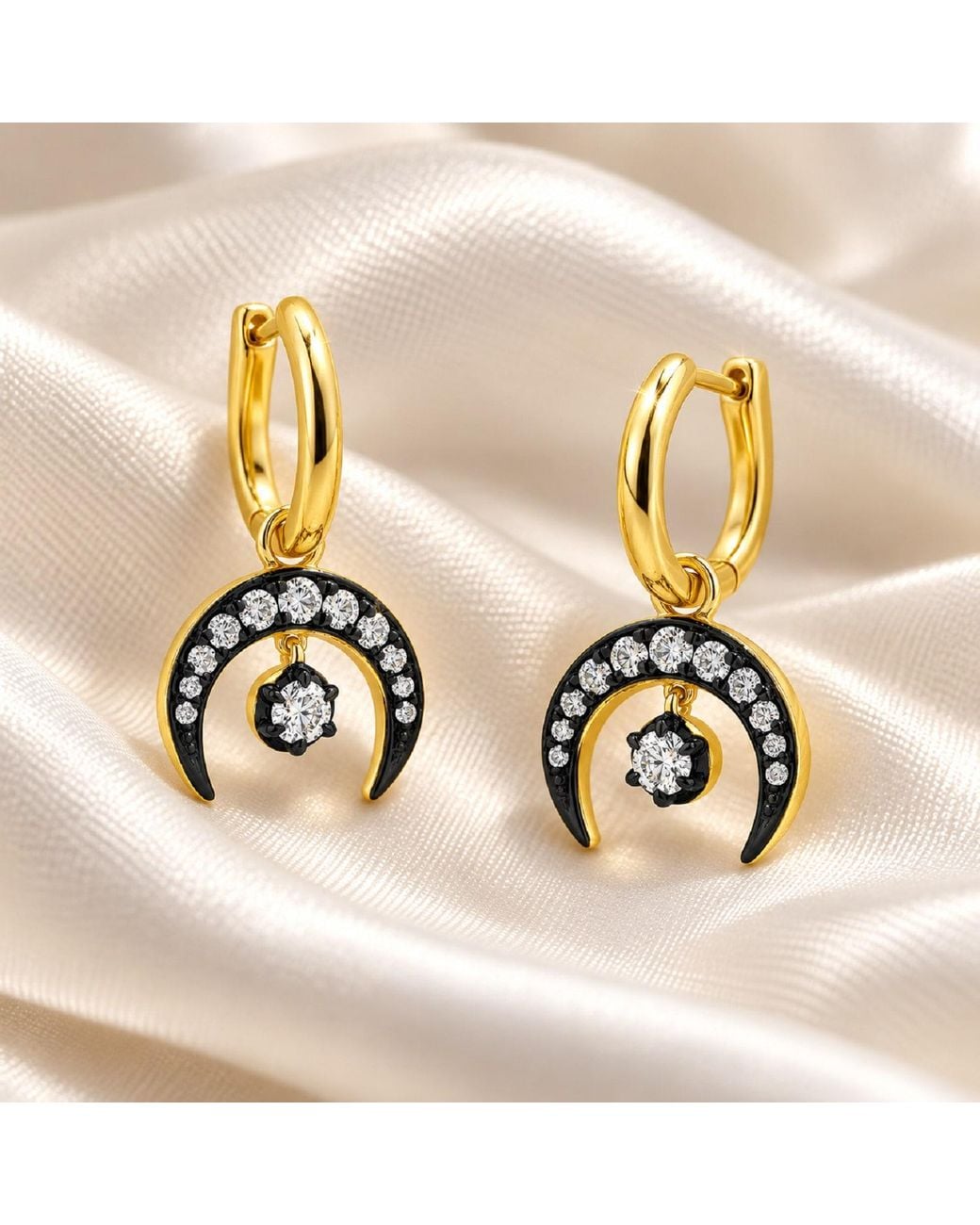 Artisan Metallic 14K Diamond Crescent Half Moon Hoop Earrings