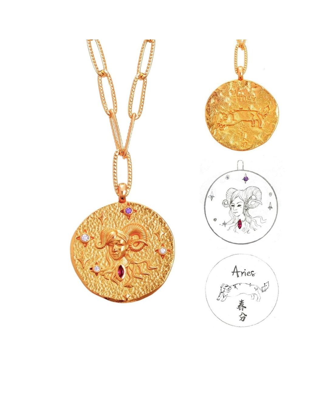 Aurozia Metallic Constellations Aries Double-Sided Coin Necklace