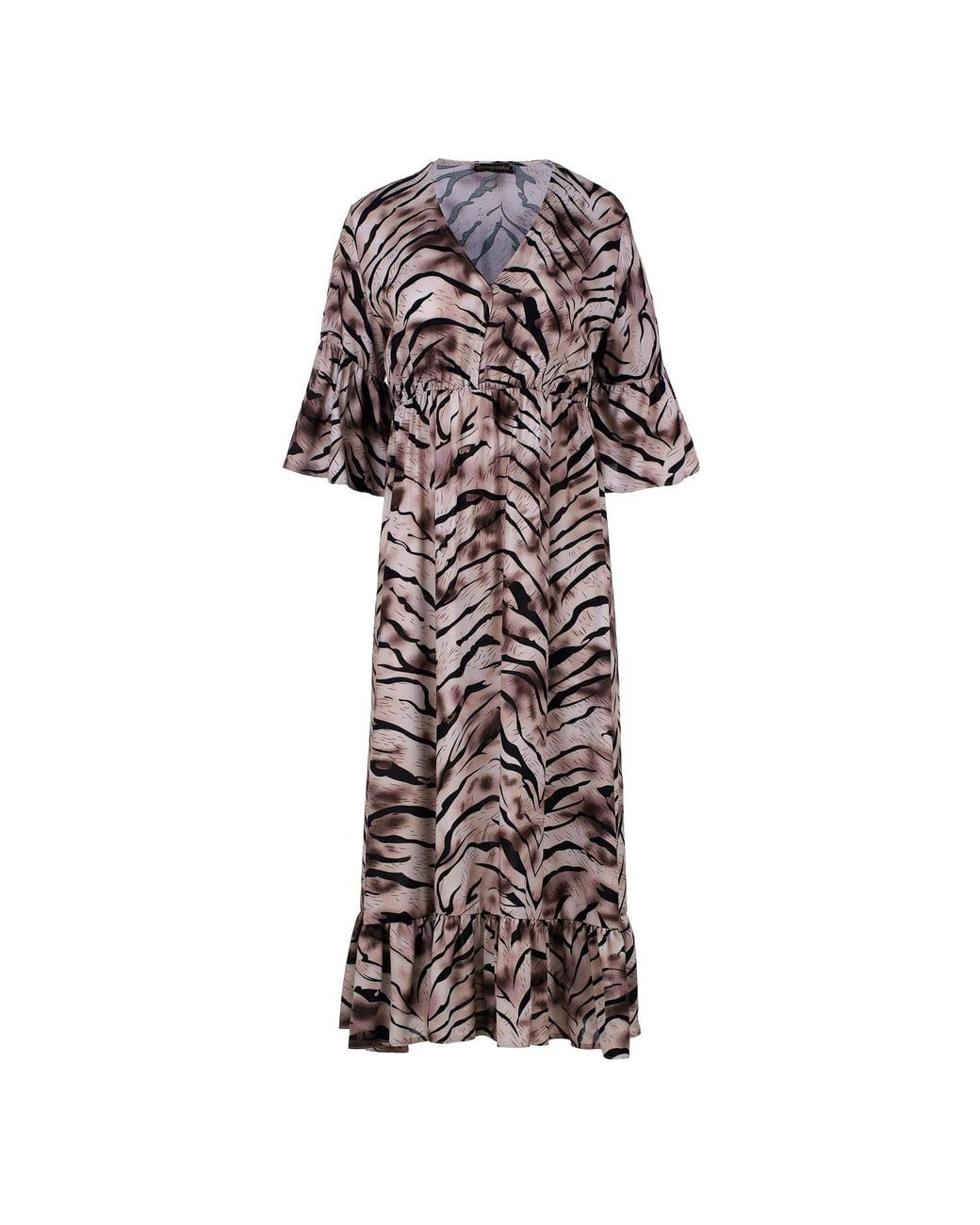 Conquista Multicolor Print Ruffle Detail Midi Dress