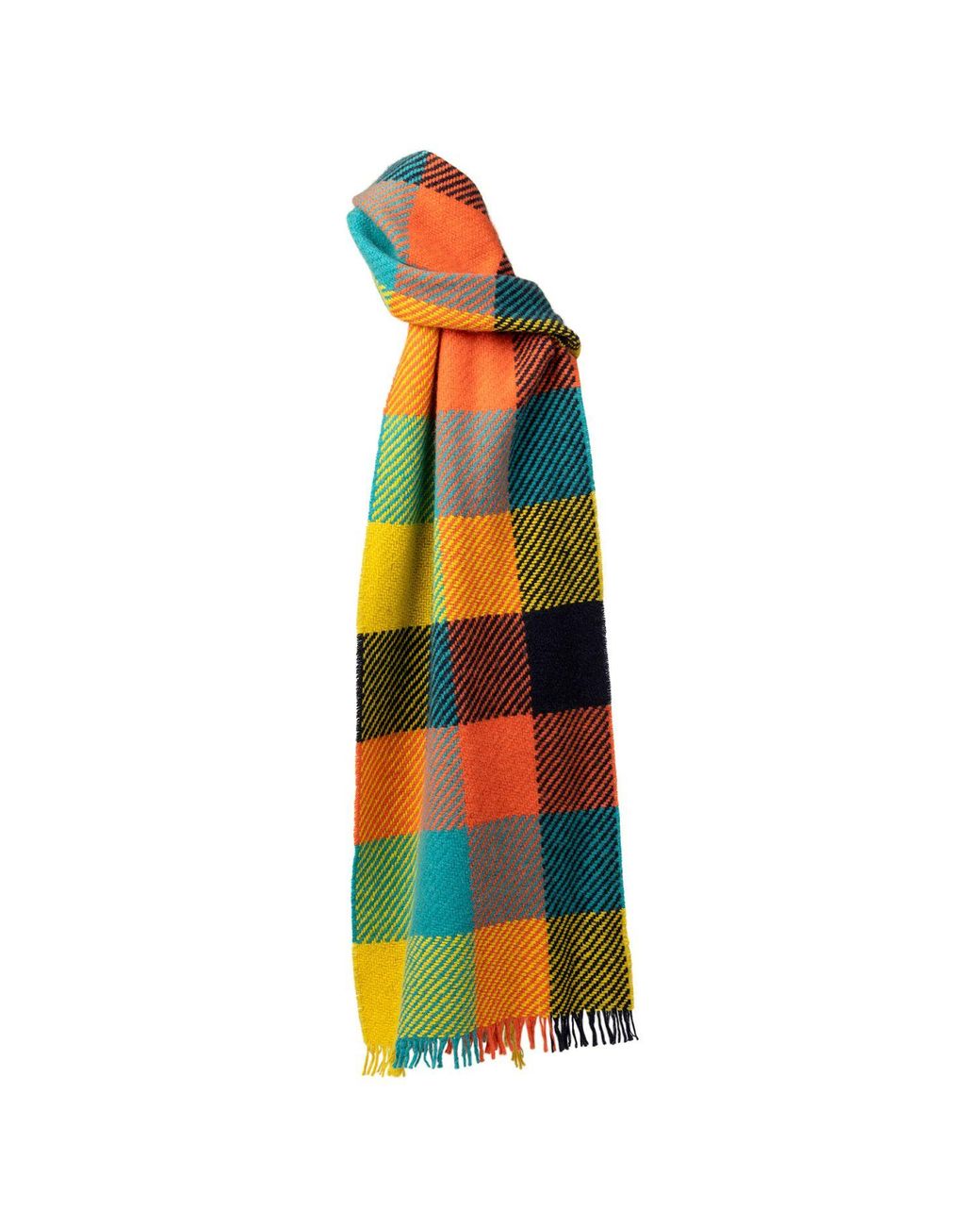 Kinalba Orange Deluxe Daffodil Block Check Cashmere Scarf for men
