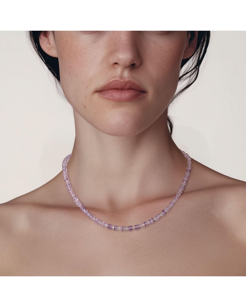 Bombyx House Metallic Birthstone February Amethyst Heishi Necklace