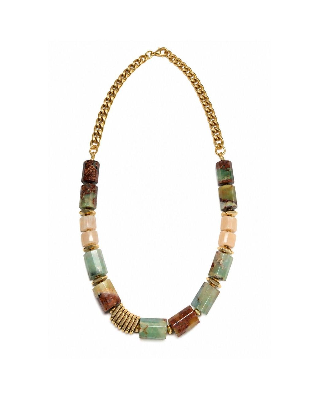 Rachel Nathan Metallic Chrysoprase & Peach Moonstone Barrel-Cut Necklace