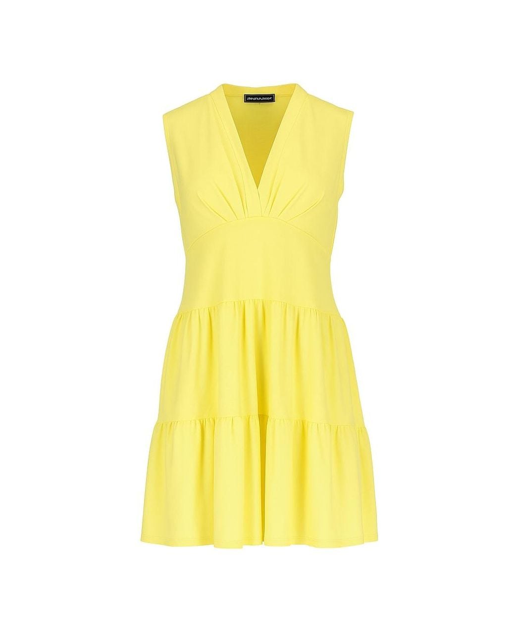 Conquista Yellow Lemon Sleeveless V-Neck Jersey Dress – Loose Fit, Knee-Length