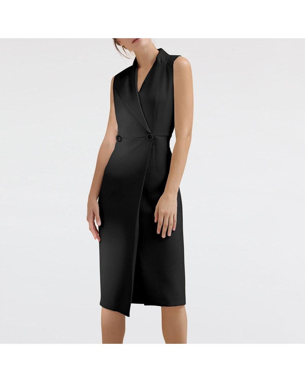 Smart and Joy Black Tailor Wrap Effect Dress With Topstitched Collar