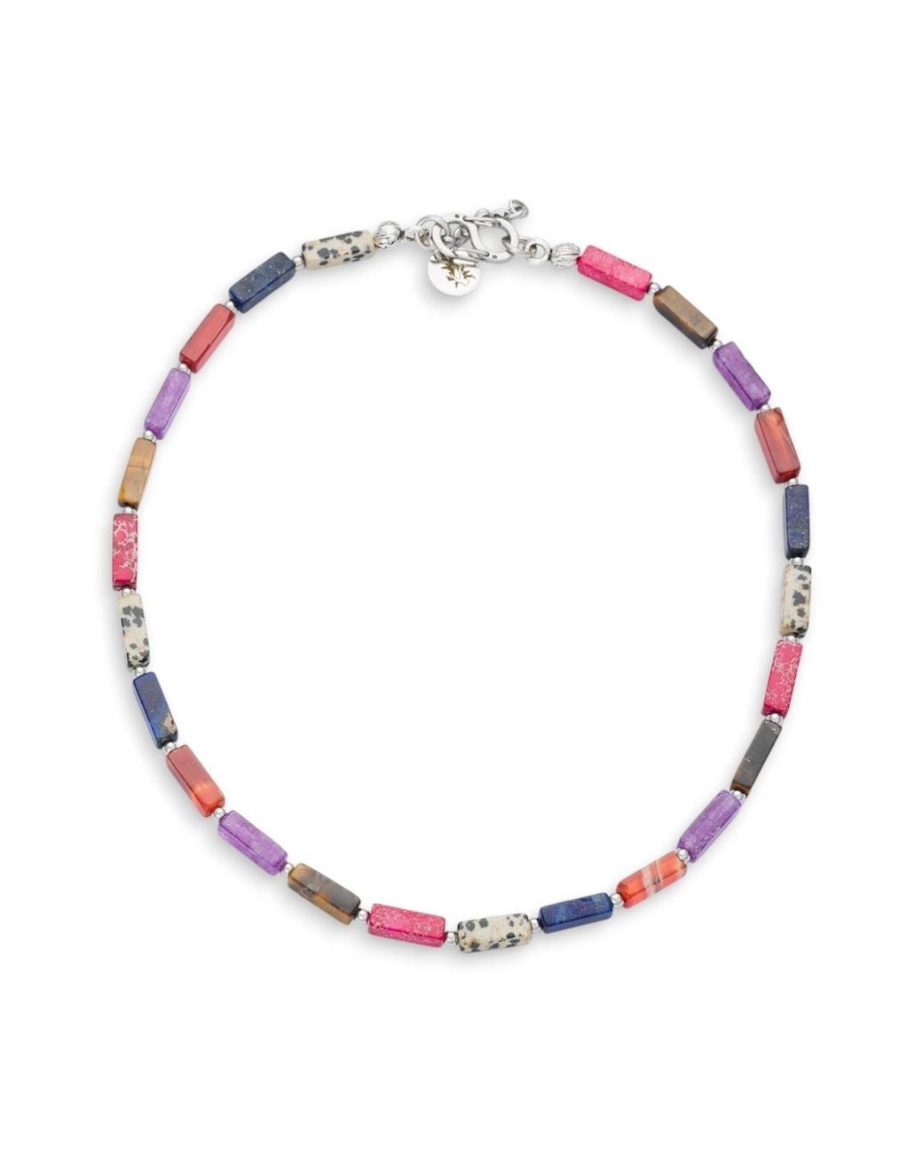 Kybele Studio Pink Color Harmony Necklace With Tiger Eye, Amethyst, Lapis Lazuli, Agate, Dalmatian Jasper, & Imperial Jasper