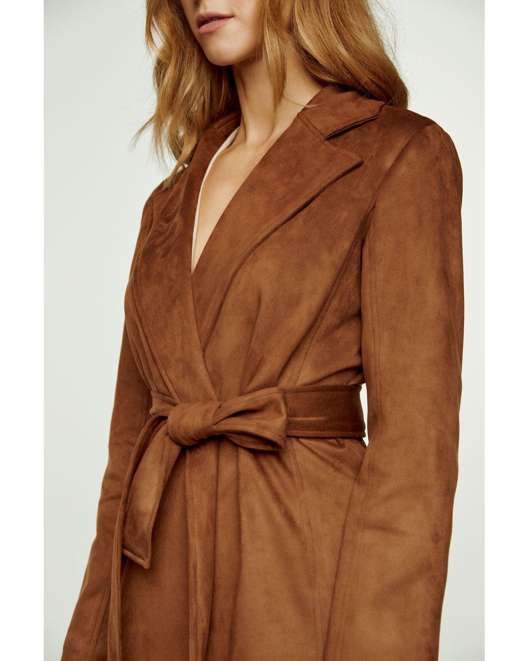 Conquista Brown Suede-Look Jacket With Belt