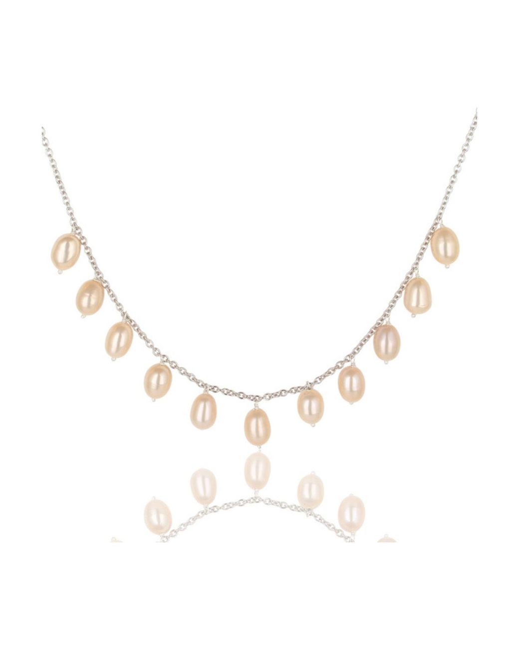 Heritagemoda Metallic Sterling Champagne Pearl Drop Necklace