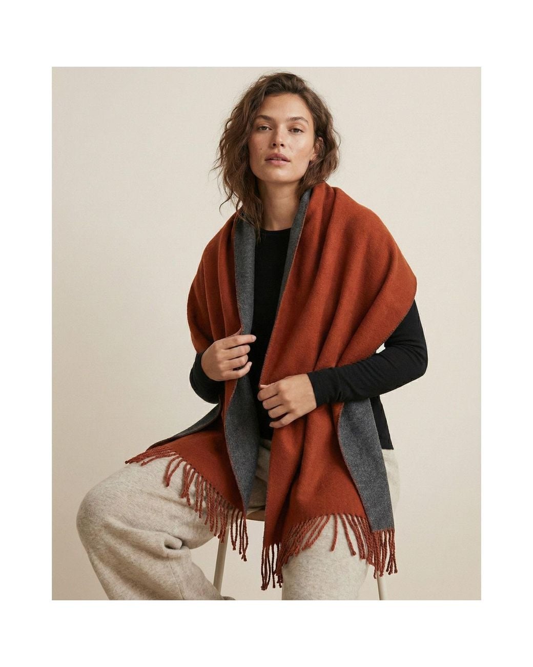 Saachi Brown Solid Fringe Reversible Scarf