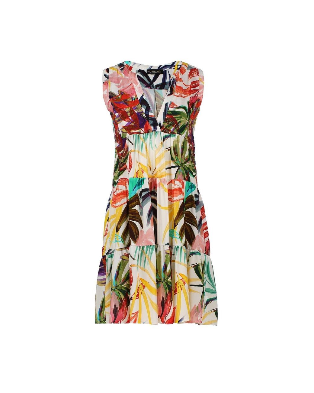 Conquista Natural Neutrals Ecru Leaf Print Sleeveless Dress