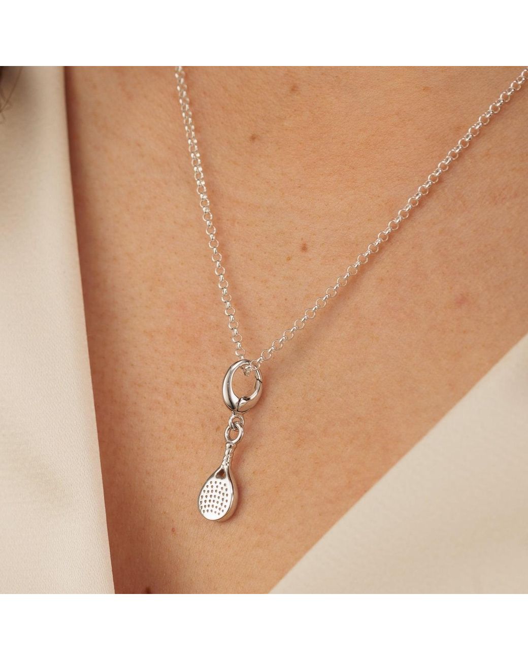 Lily Charmed Metallic Sterling Padel Racket Charm Necklace