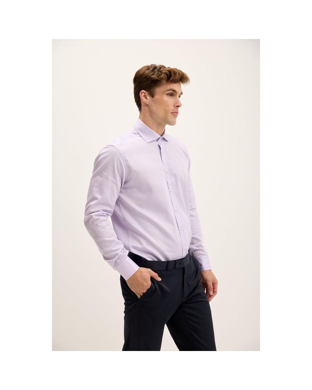 Ron Tomson Purple Pure Cotton Spread Collar Fitted Dress Shirt for men