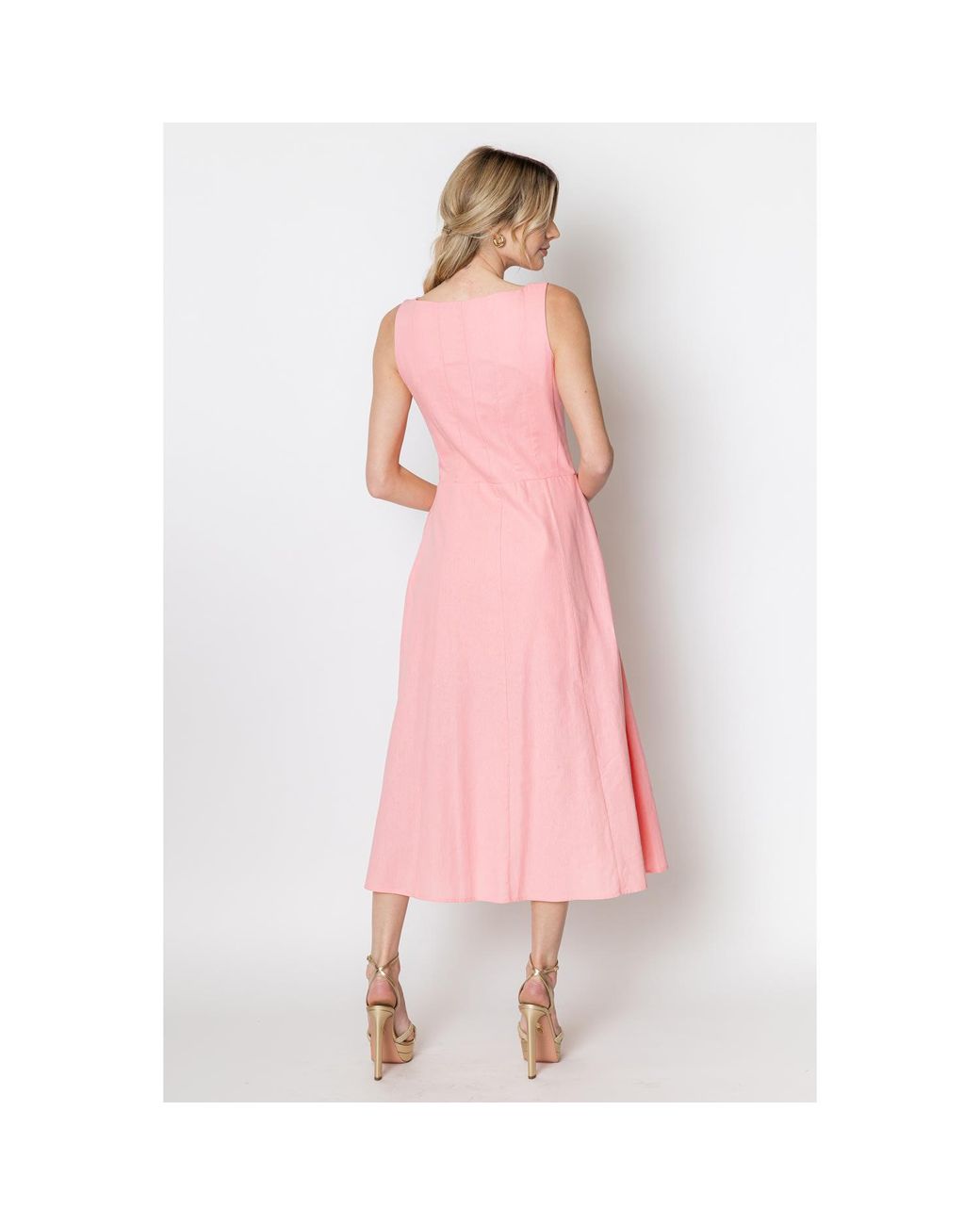 Zetaye Pink Celeste Linen Cotton Midi Mini Dress