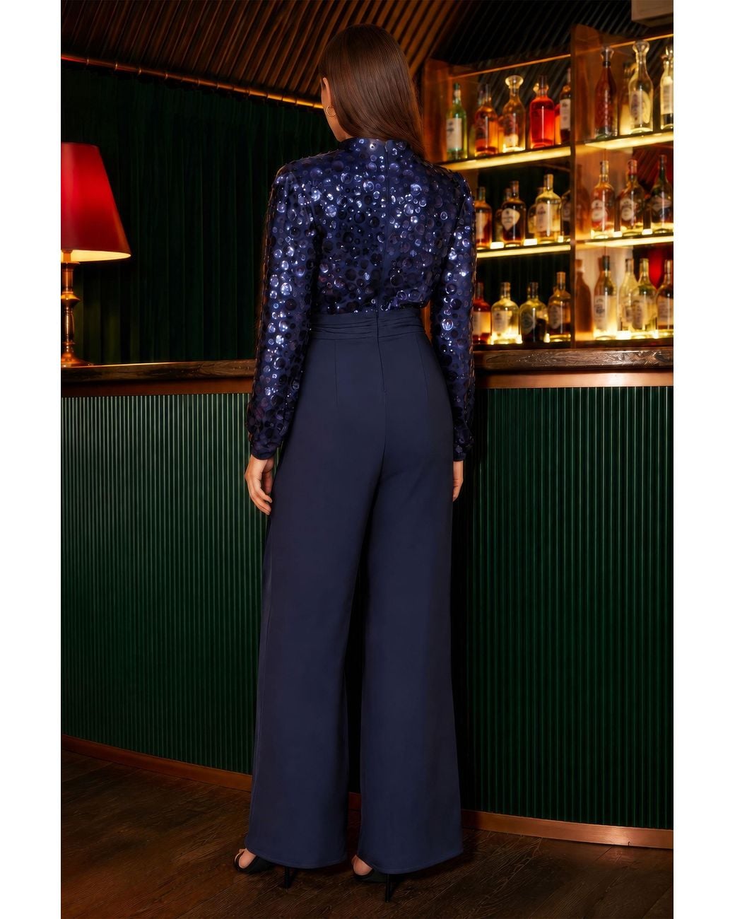 Yumi' Blue Long Sleeve Sequin Jumpsuit