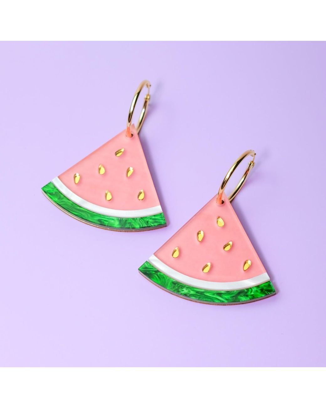 By Chavelli Green Watermelon Wedge Dangly Hoop Earrings