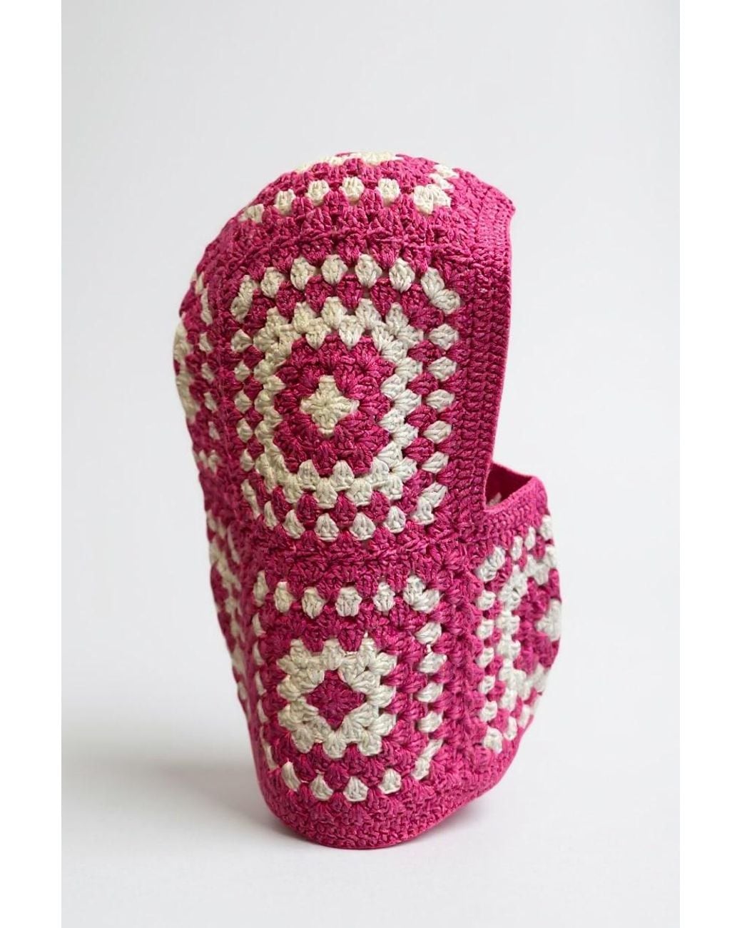 Ana Chic Pink Bright Granny Square Handmade Crochet Balaclava