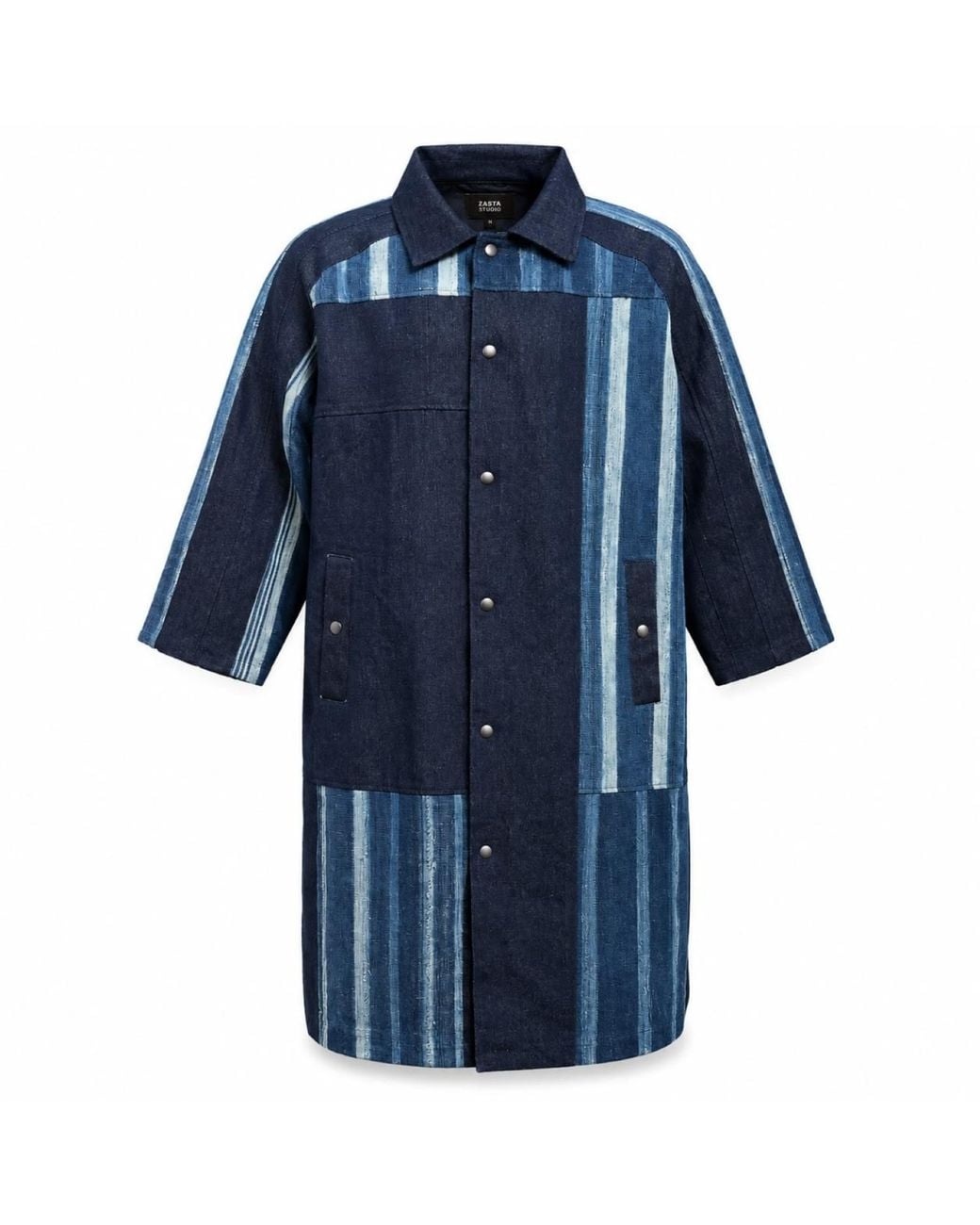 Zasta Studio Blue Blended Denim Article Long Coat for men