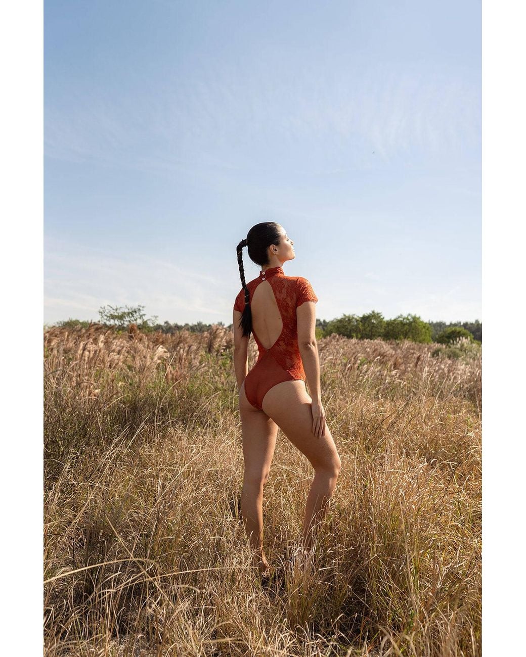 Carol Coelho Red Magmatica Lava Lace & Mesh Bodysuit