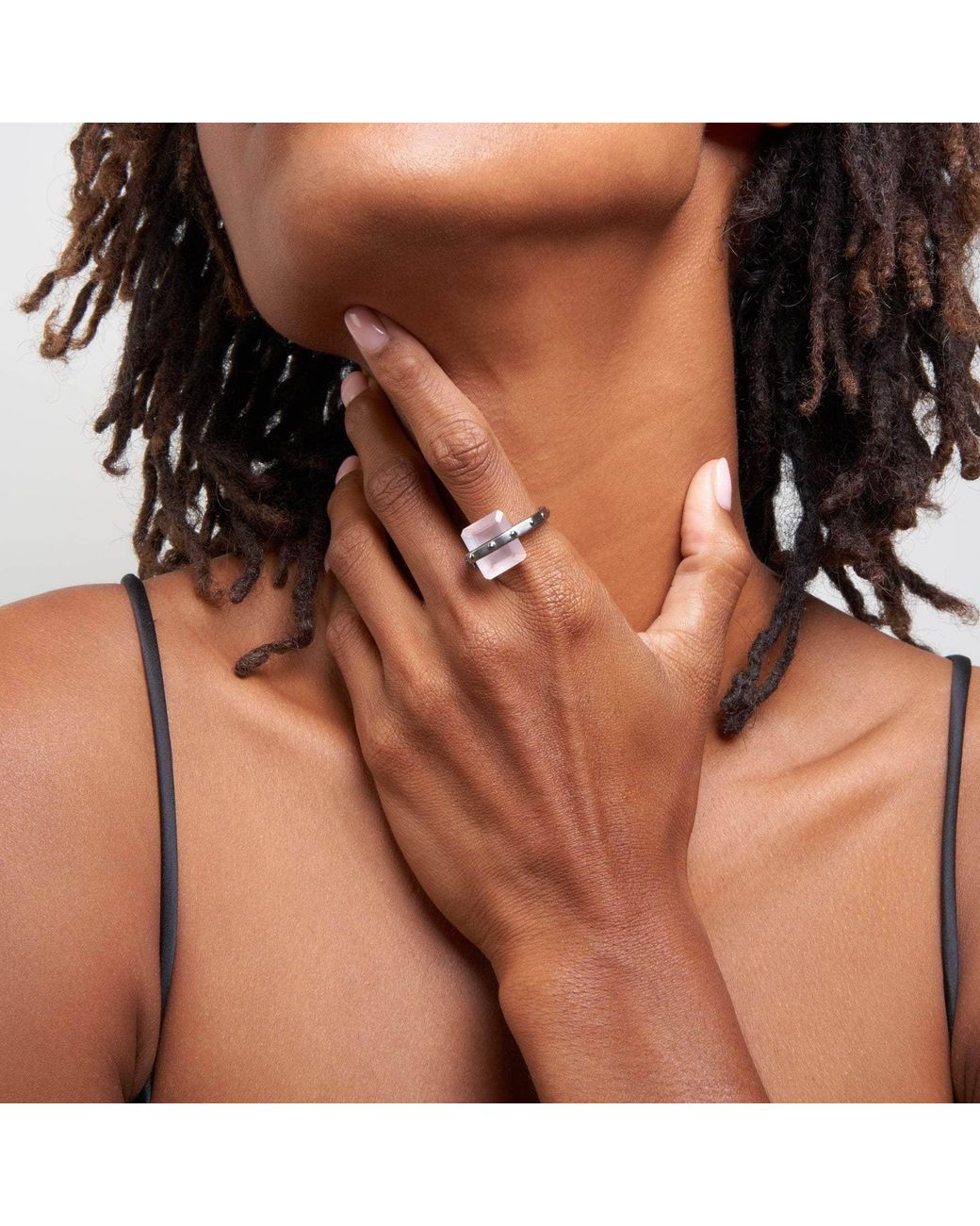 German Kabirski Metallic Arros Ring With Rose Quartz