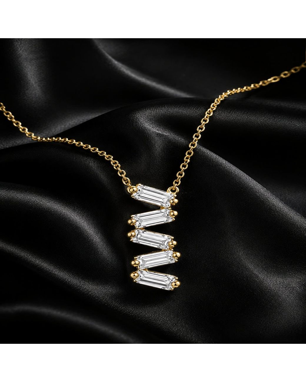 Artisan Metallic 14K Baguette Diamond Zigzag Pendant Necklace