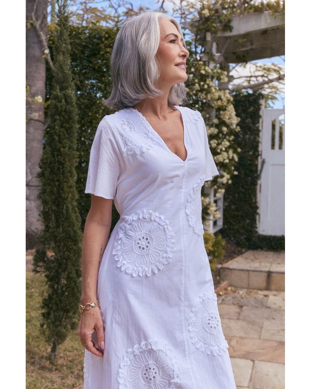 Adrift Clothing White Tatum Flutter Sleeve Dress