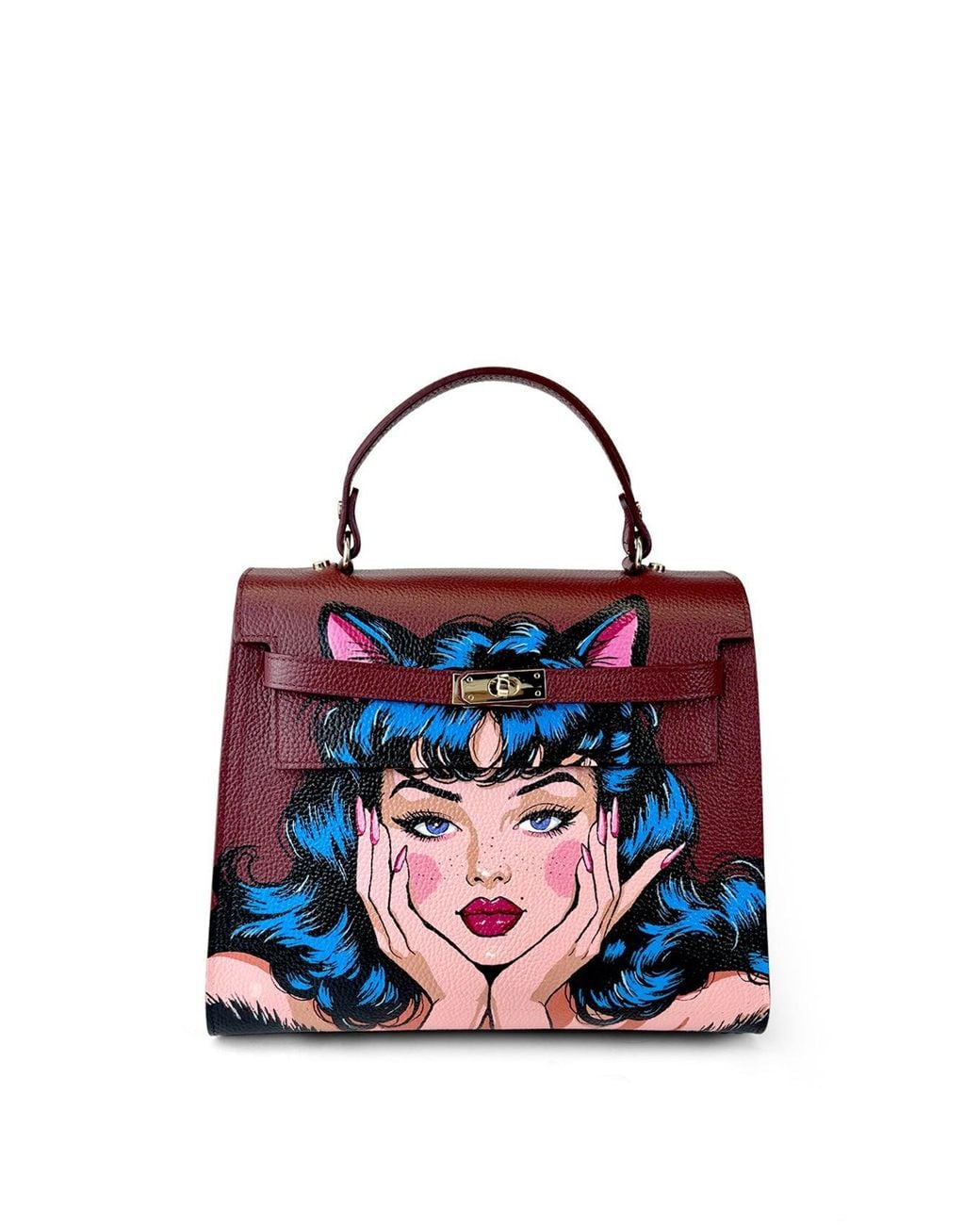 Maison Rubaiyat Blue Lulu Hand-Painted Leather Top Handle Bag – Kitty Noir