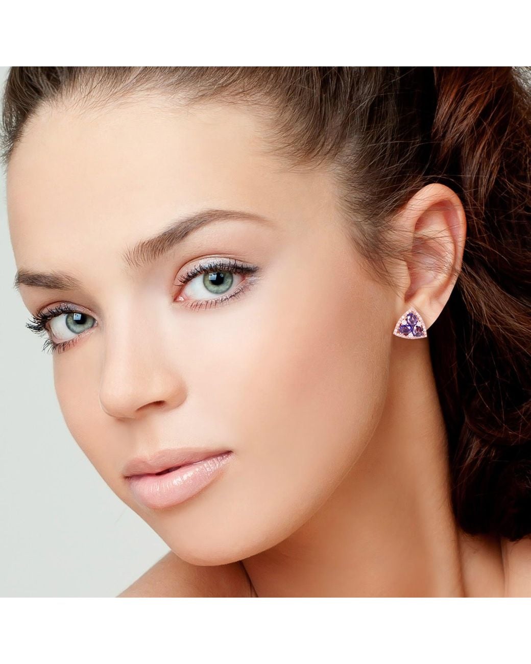 Artisan Purple Rose 18K Rose Sapphire & Diamond Triangle Earrings