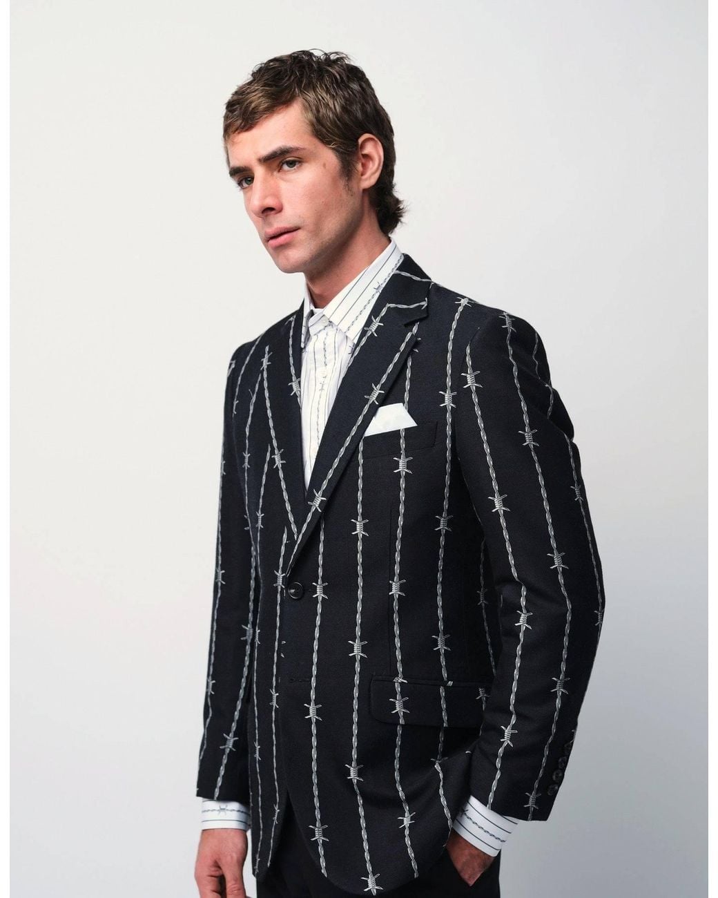 Gresham Blake White Barbed Wire Stripe Shirt for men