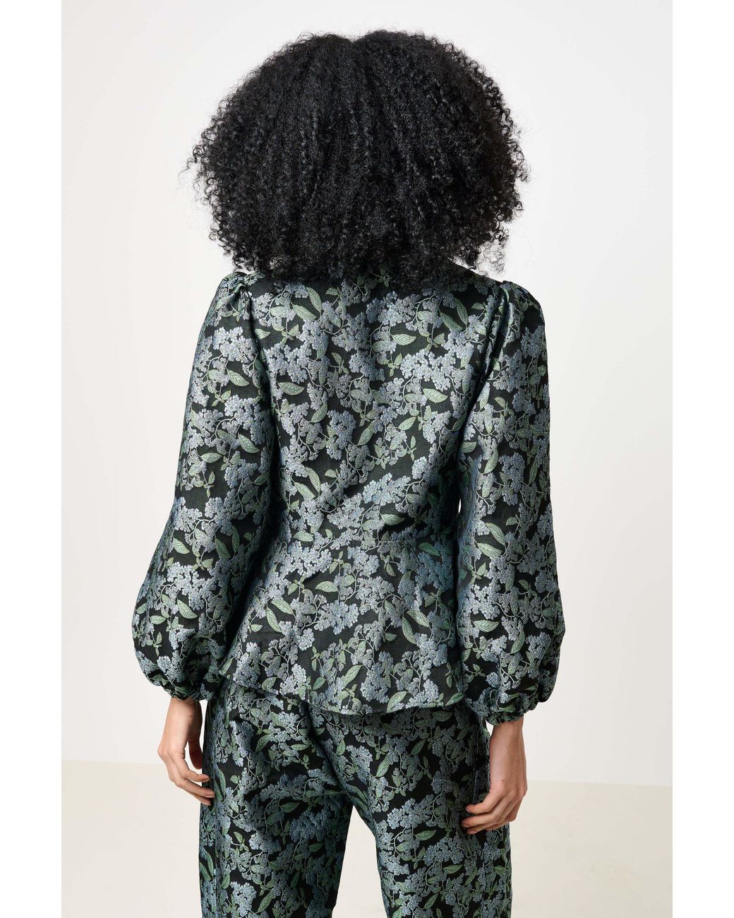 Louche Green Clementine Blossom Jacquard Peplum Blouse