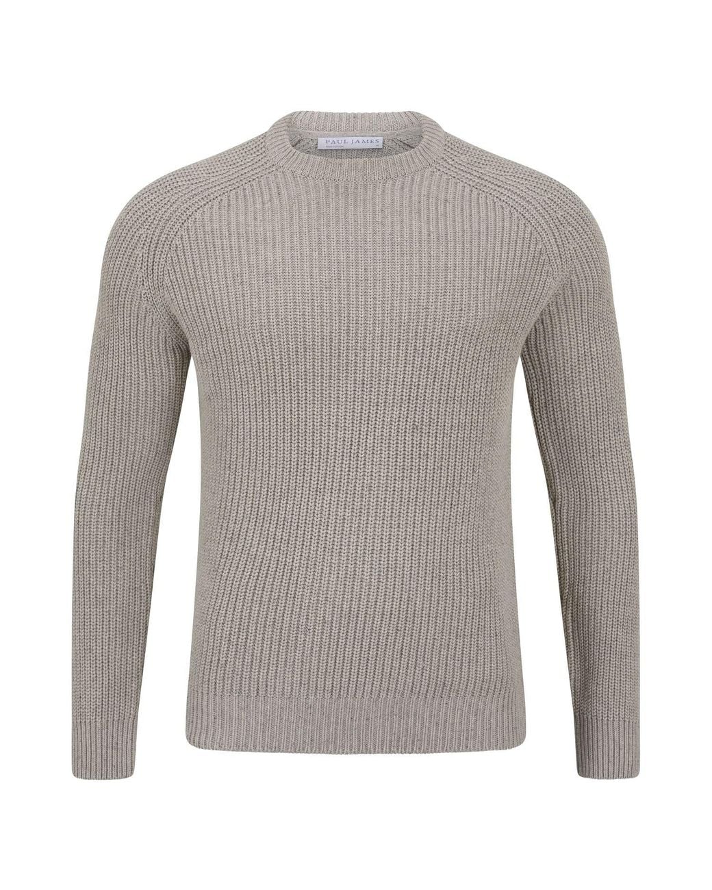 Paul James Knitwear Gray Cotton Clark Fisherman Rib Knit Jumper for men